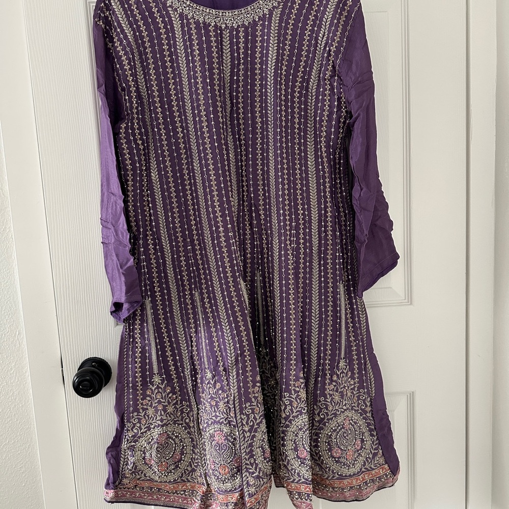 SOLD Purple Embroidered Long Sleeve Desi Gharara Suit